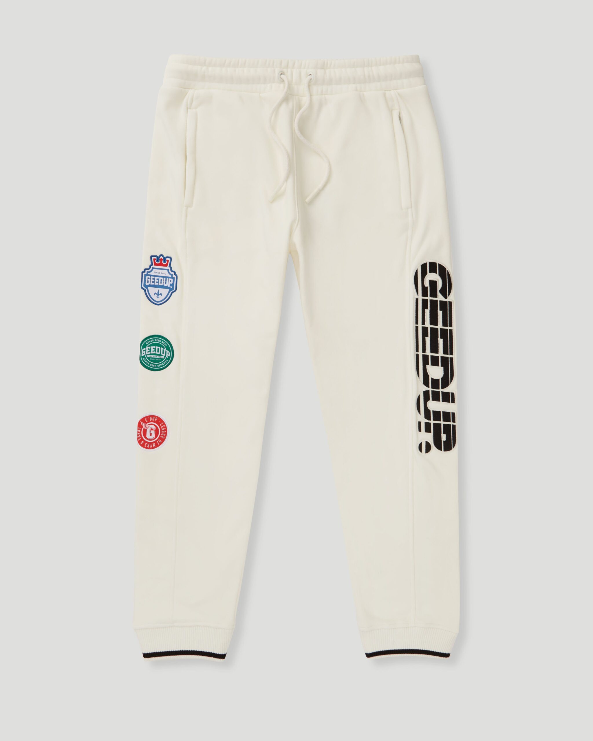 Geedup Sportsman Badges Light Cream Trackpants Geedup Sportsman Badges Light Cream Trackpants