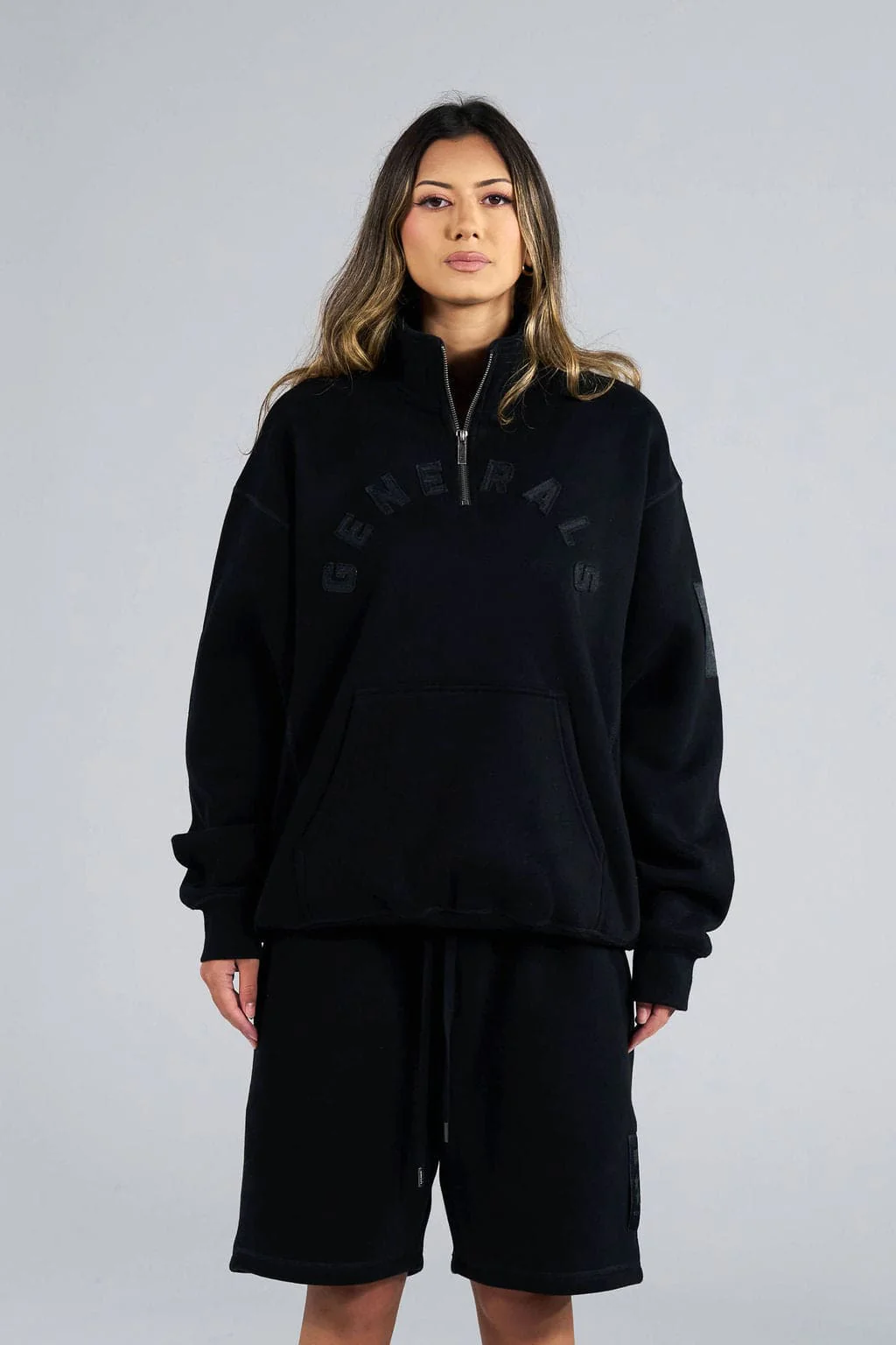 Geedup Generals Oversized Qtr Zip Jet Black